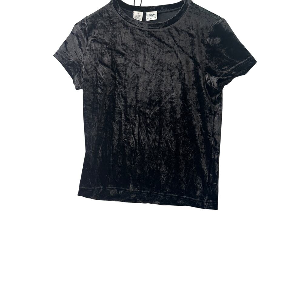DKNY Liquid Velvet Short Sleeve Top – Black – Size M
